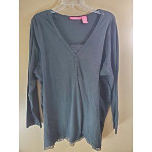 Woman Within Black Pullover Lace Trimmed Blouse 3/4 Sleeve Size 1X